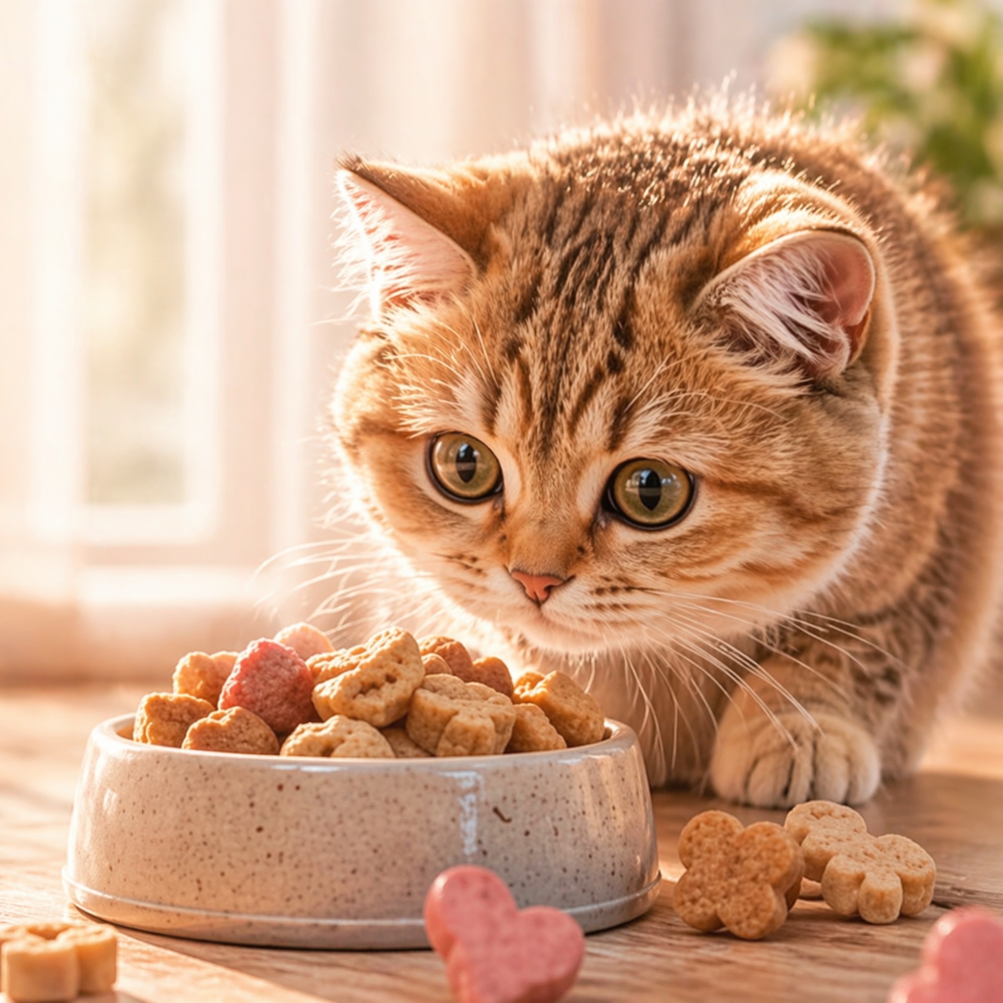 Cat looking at treats